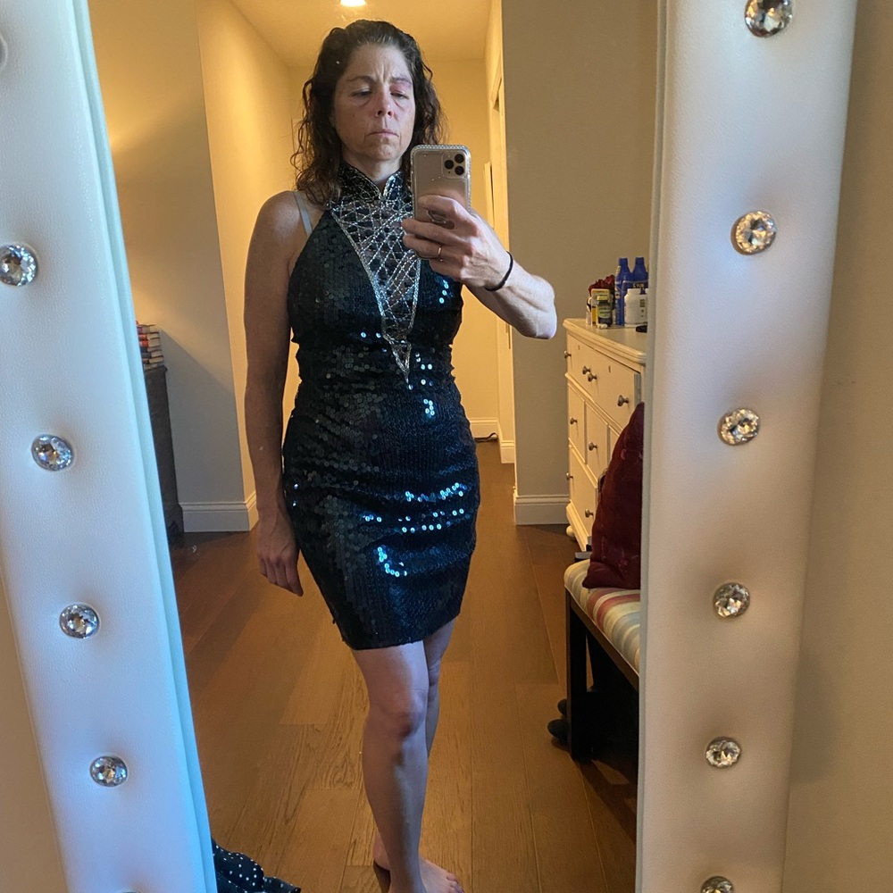 One of a kind Sequin mini dress w/low back & mesh detailing 4/6 prom,gala event